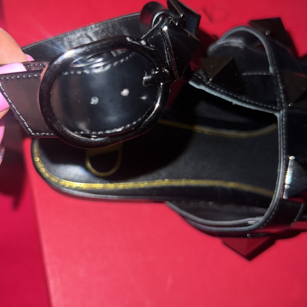 Valentino Black Leather Rockstud Ankle-Strap Pointed Flats - Picture 7 of 16
